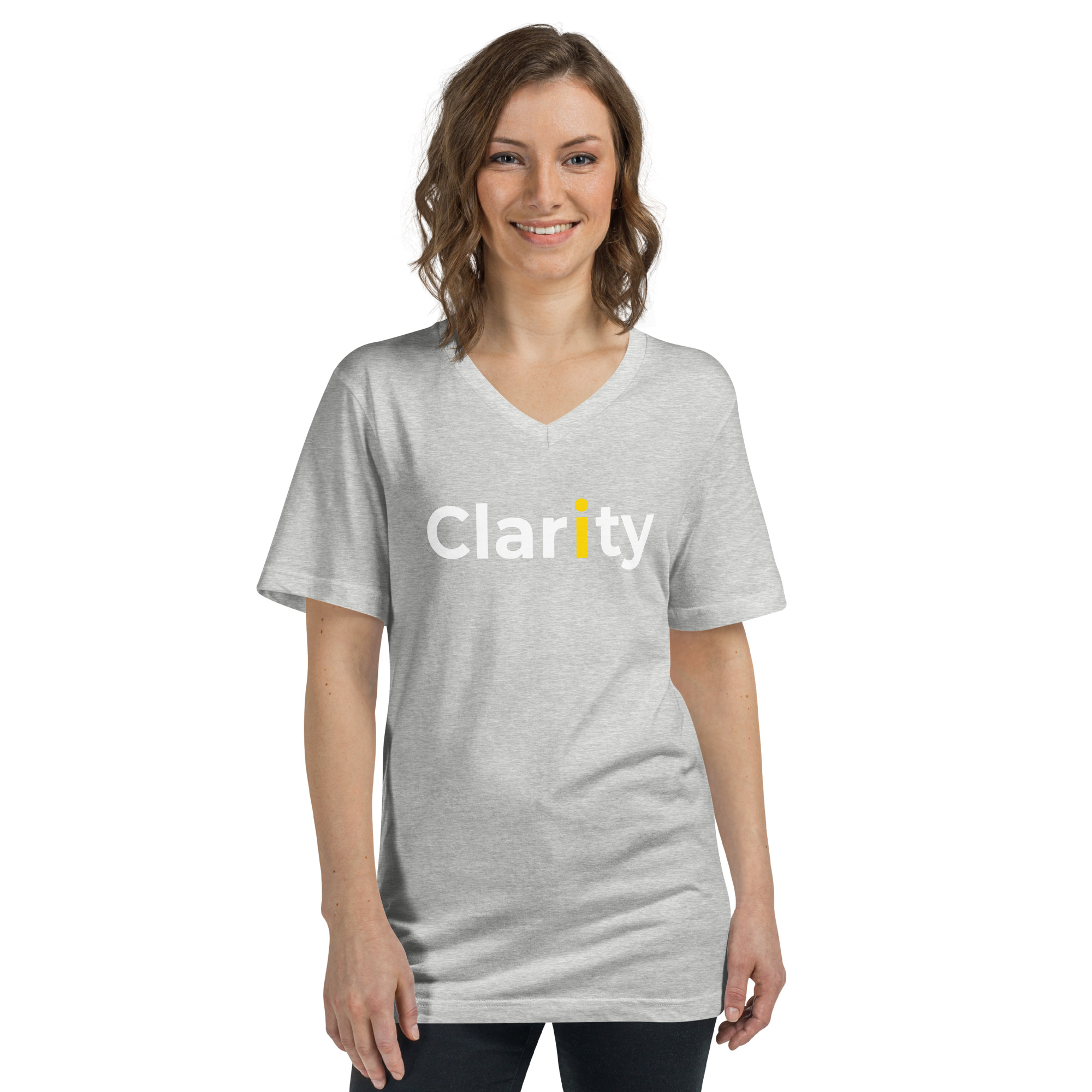 Clarity with yellow i - Short Sleeve Unisex V-Neck Tee - Image 3