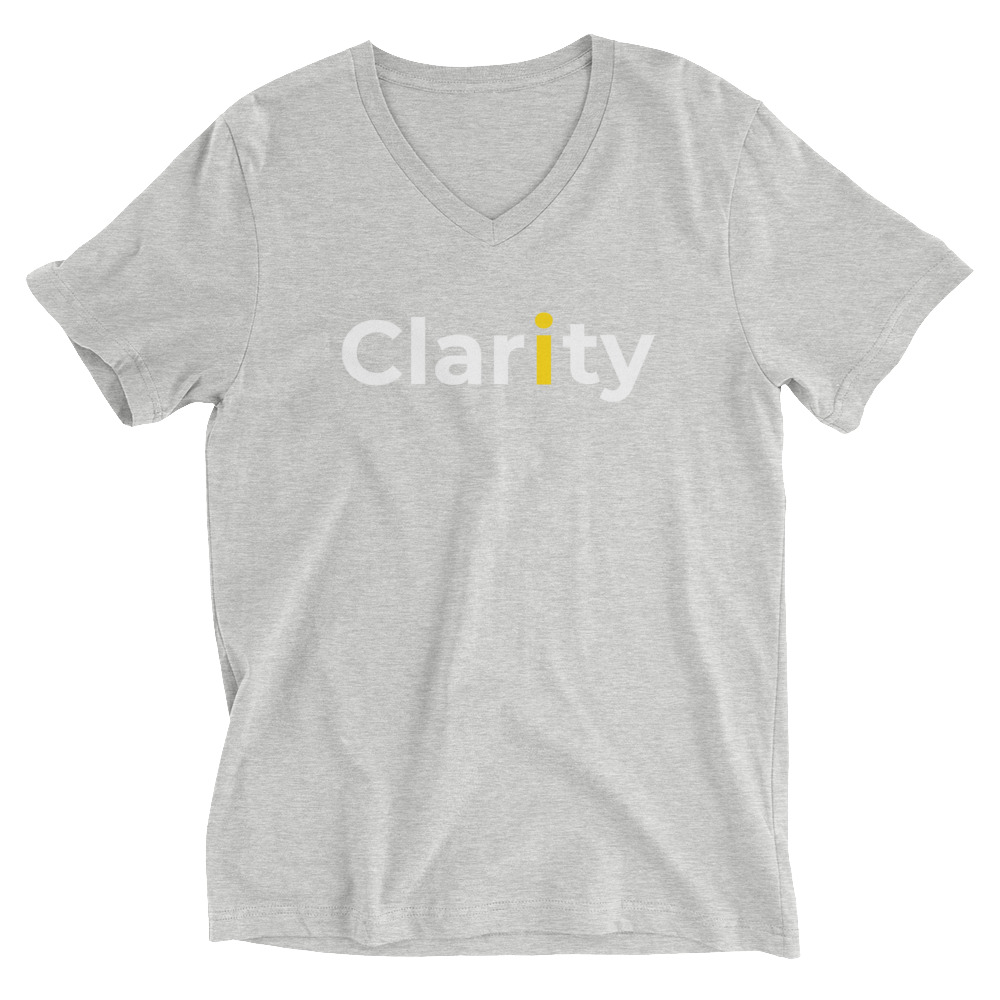 Clarity with yellow i - Short Sleeve Unisex V-Neck Tee - Image 10