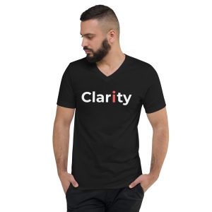 Clarity with red i - Short Sleeve Unisex V-Neck Tee