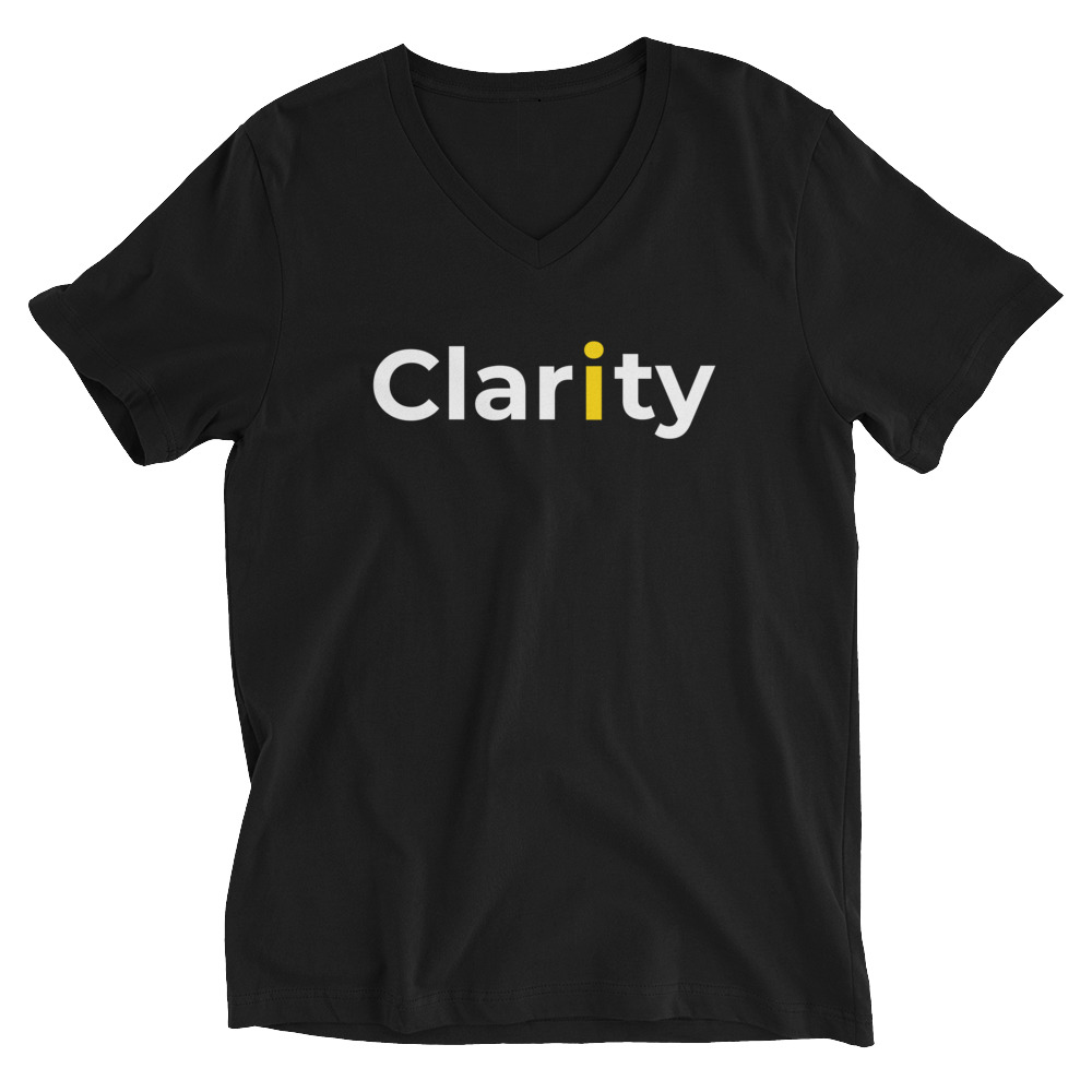 Clarity with yellow i - Short Sleeve Unisex V-Neck Tee - Image 4