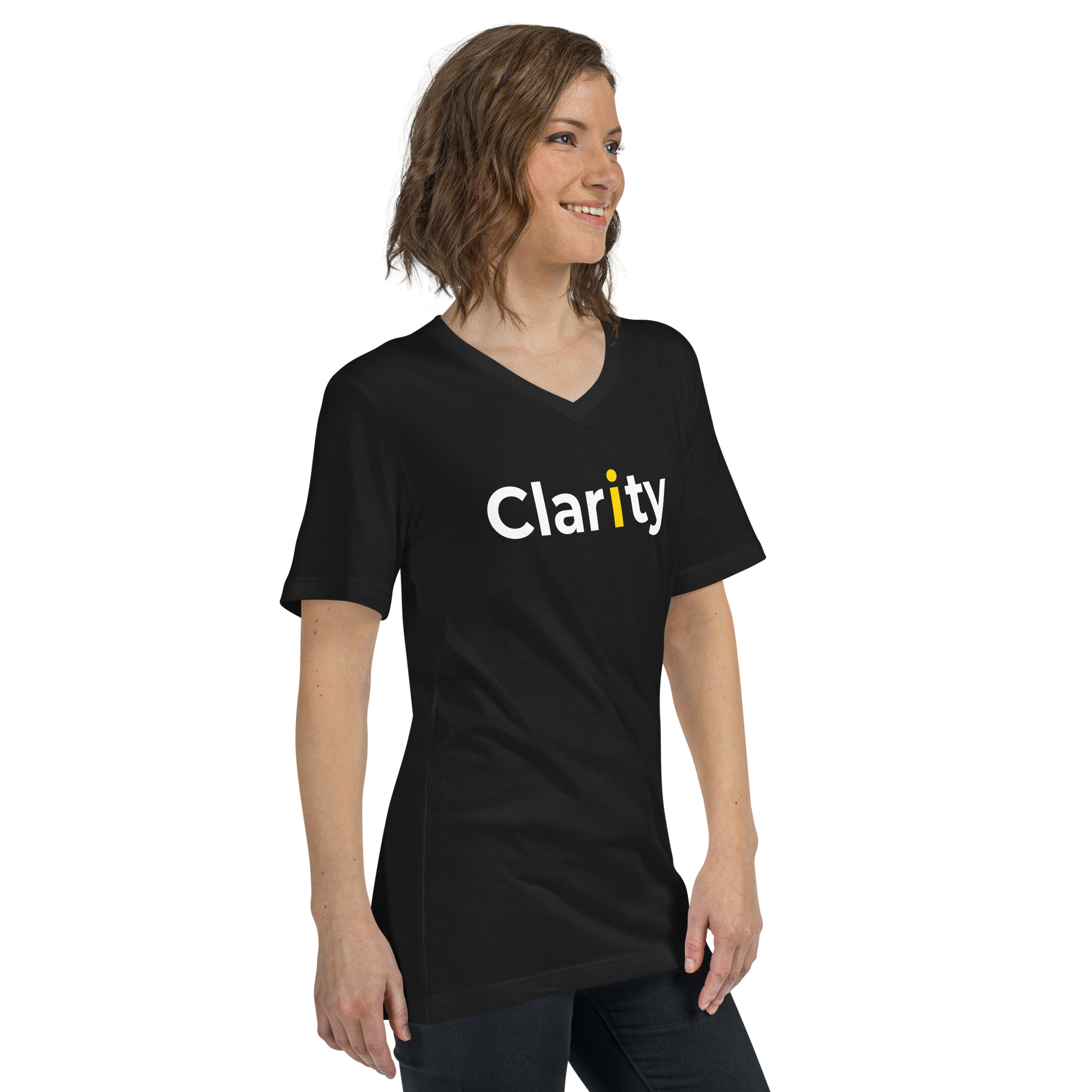 Clarity with yellow i - Short Sleeve Unisex V-Neck Tee - Image 2