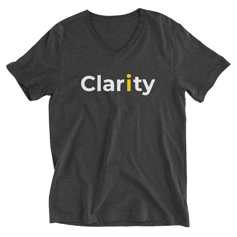 Clarity with yellow i - Short Sleeve Unisex V-Neck Tee - Image 8