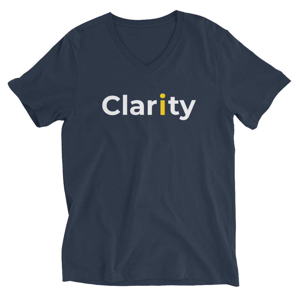 Clarity with yellow i - Short Sleeve Unisex V-Neck Tee - Image 5